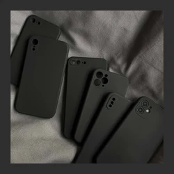 Black Liquid Silicone Phone Case for IPhone 13 12 11 Pro XS Max XR X 8 7 6S 6 Plus SE 2020 Camera Protection Soft Back Cover