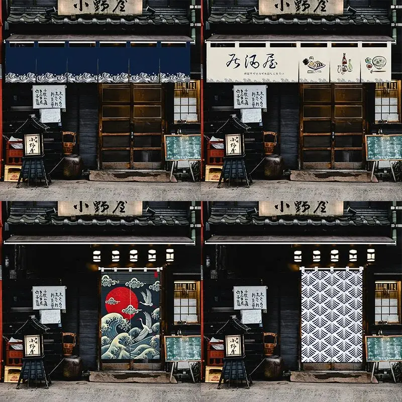 Japanese Wave Pattern Noren Short Curtain Traditional Ukiyo-e Ocean Wave Fabric Hanging Curtain for Restaurant Store Home Decor