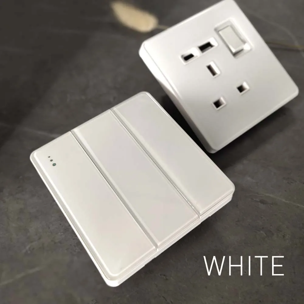 Wallpad White Glass Rocker Button With LED Indicator 13A Fused Switch EU UK MF Socket With Type C USB Charge Port 10A 250V - Image 3