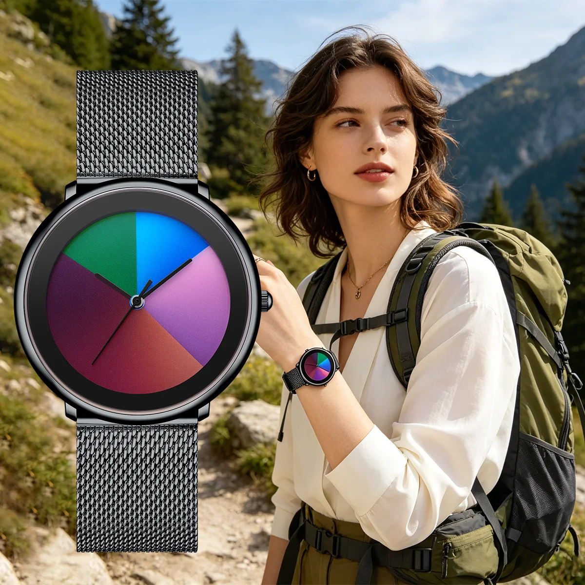 LIGE New Elegant Woman Watches Fashion Changing Color Dial Striped Woman Watch Casual Mesh Waterproof Quartz Women's Wristwatch