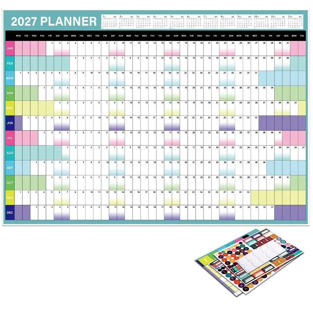 Paper 2027 Wall Calendar Writable Planning Grid To Do List Schedule Calendar Planner Sheet Multicolor Layout Agenda Organizer