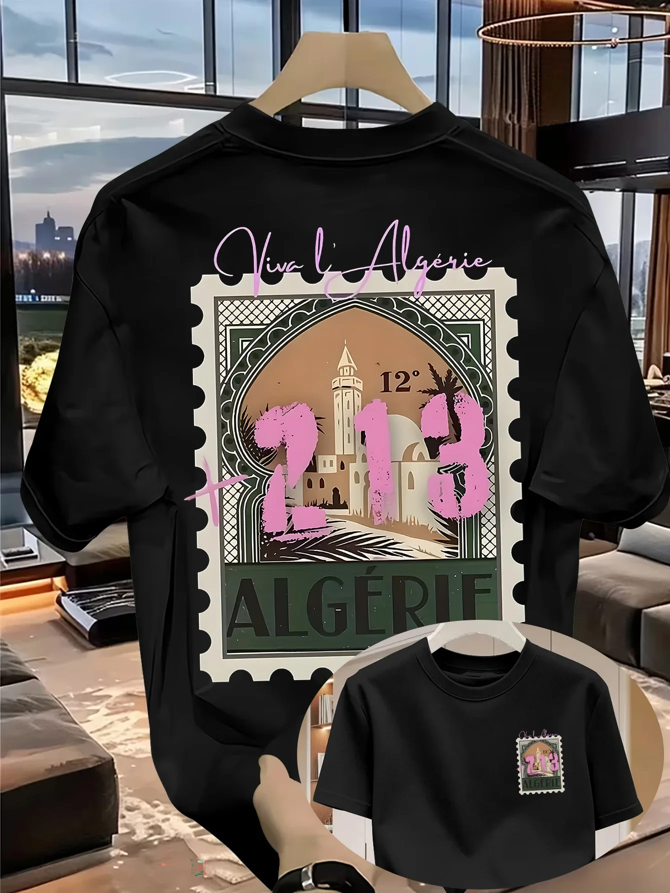 Camiseta de Verano Transpirable para Hombre con Estampado Gráfico de Orgullo Argelino 100% Algodón "ALGERIE +213" Ideal para Viajes