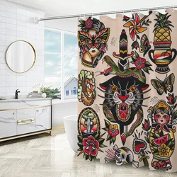 New School Tattoo European Curtain for Quarto Shower Curtains Bathroom Sets Full Set Folding Partition Accessories Bath Bedrooms