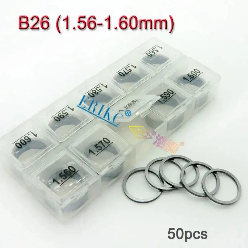 

50PCS Diesel Injector Gasket B26 Injector Gasket Kit and Nozzle Needle Valve Lift Adjusting Shims Size: 1.56-1.60mm