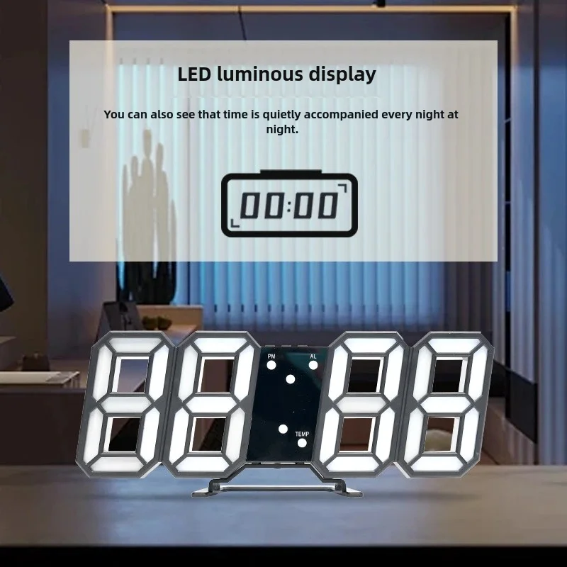 Reloj despertador Digital estereoscópico 3D electrónico, pantalla de alta definición, luz LED nocturna, estilo minimalista, creativo y moderno para el hogar