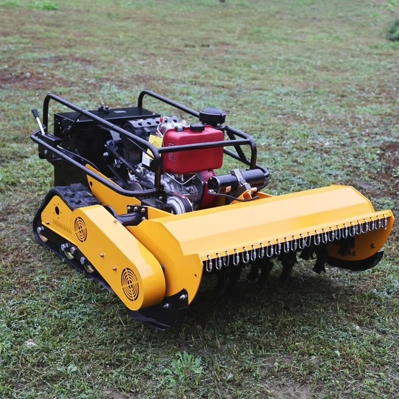 Remote Controlled Tracked Mulcher Multifunction 800mm 1000mm Automatic Grass Self-propelled Cordless Electric Lawn Mower