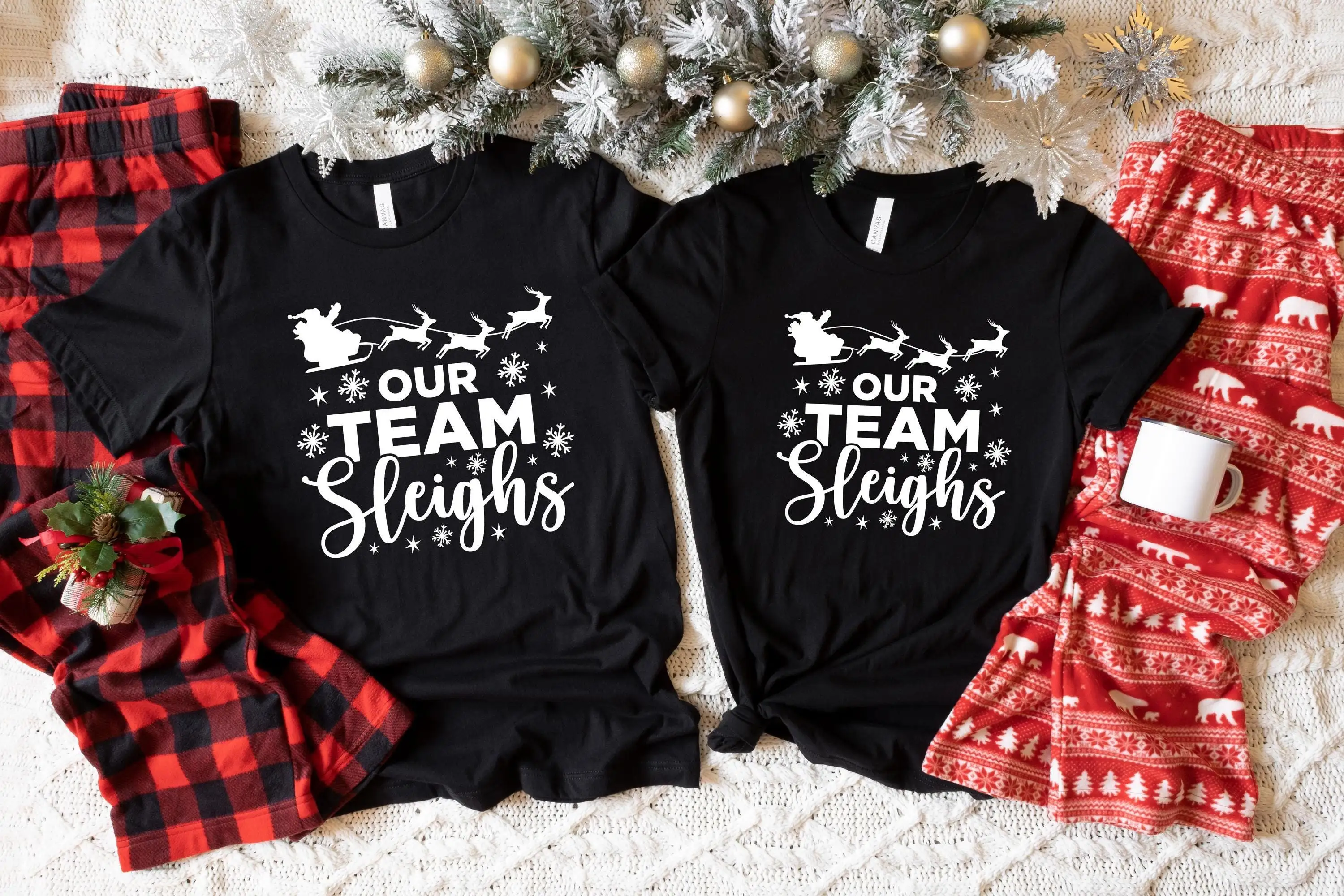 Our Team Sleighs T Shirt Cute Santa'S Sleigh Merry Christmas Family Matching Xmas Sweaters Jolly