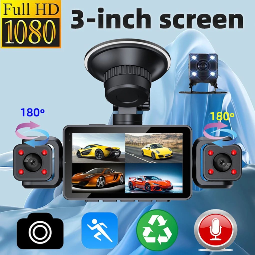 

Car Dash Cam Black Four Lens Box Driving Camera FHD 1080P Front Left Right Rear G-Sensor Night Vision Loop Recording