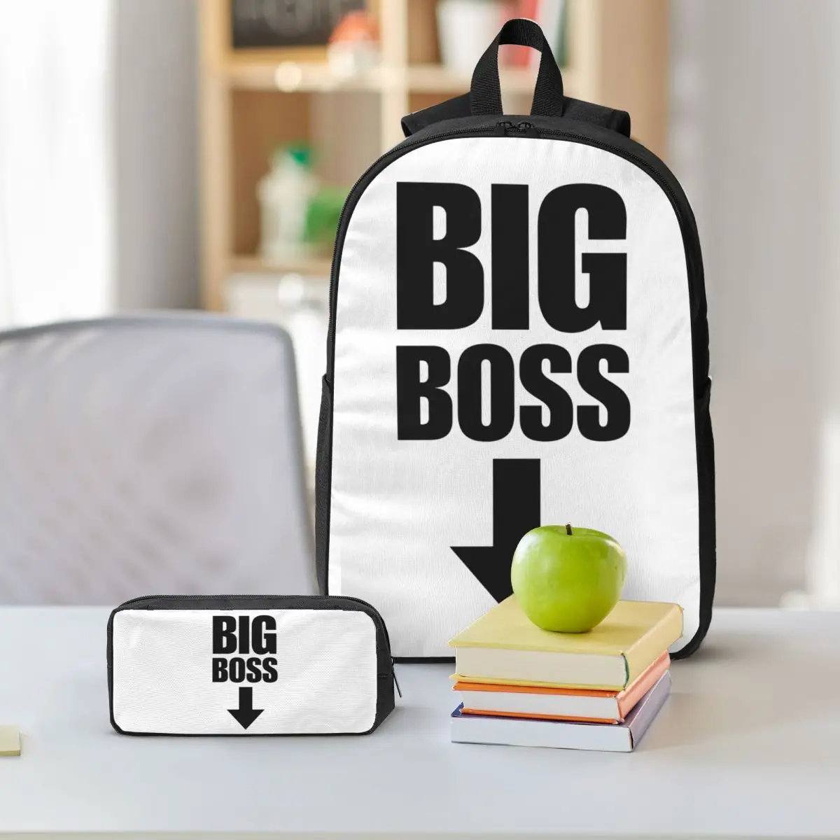 Big Boss With Arrow Pointing Down Backpack Student BookBag School Bag Shoulder Bags 3ps Insulated Lunch Bag Pencil Case