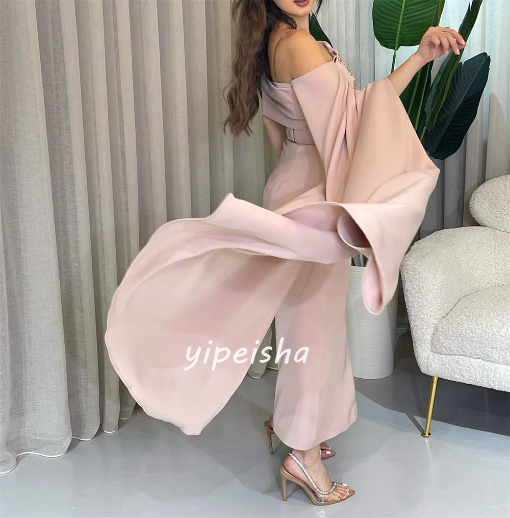 Customized Chinese Style Jersey Sequined Ruched A-line Off-the-shoulder Midi Dresses Homecoming Dresses Formal Casual Simple Ret