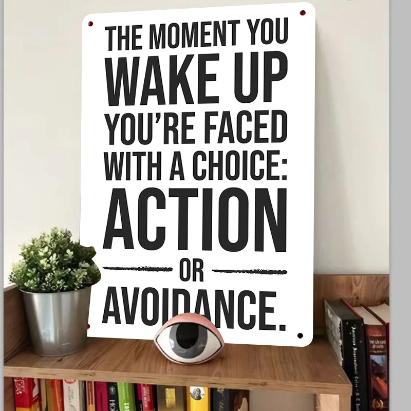 Inspirational Metal Wall Art Action vs Avoidance Quote Decor for Office Home Motivational Typography Sign