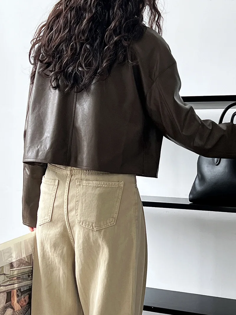 가을 신상 캐주얼 긴팔 라펠 오토바이 가죽 재킷 여성용