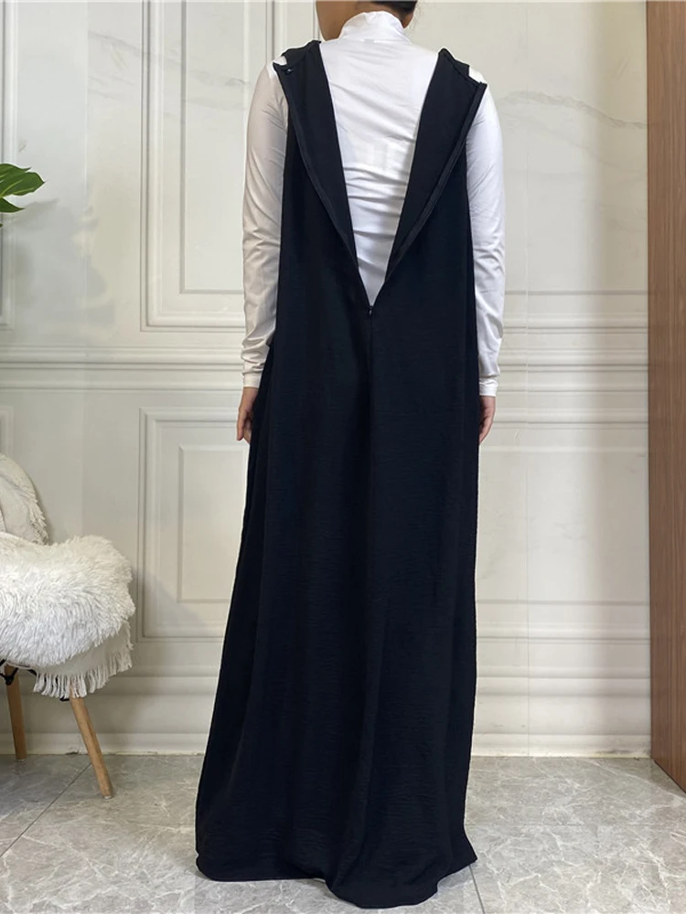 Simple Style Abaya 2 Piece Set for Women, Sleeveless Dress, Side Pockets Kimono Abaya, Turkish Hijabi Islamic Clothing, Ramadan