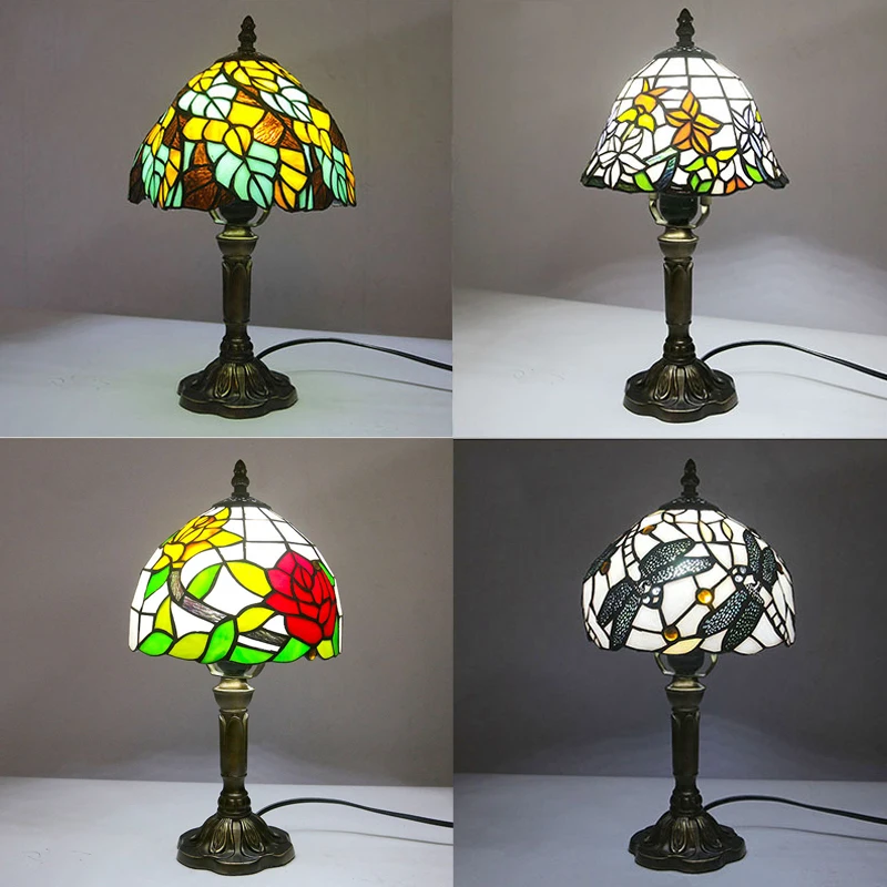 

Nordic Stained Glass Table Lamp Tiffany Bedroom Bedside Living Room Dining Room Corridor Lamp Vintage Led Night Light Home Decor