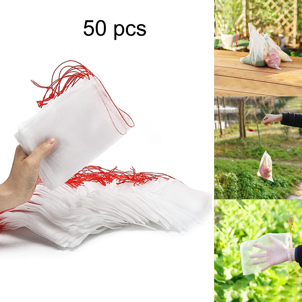 

50pcs Garden Tool nylon Netting Bags Fruit Barrier Cover Bags for Grape Fig Protection Insect anti Mosquito Bug Flower Vegetable