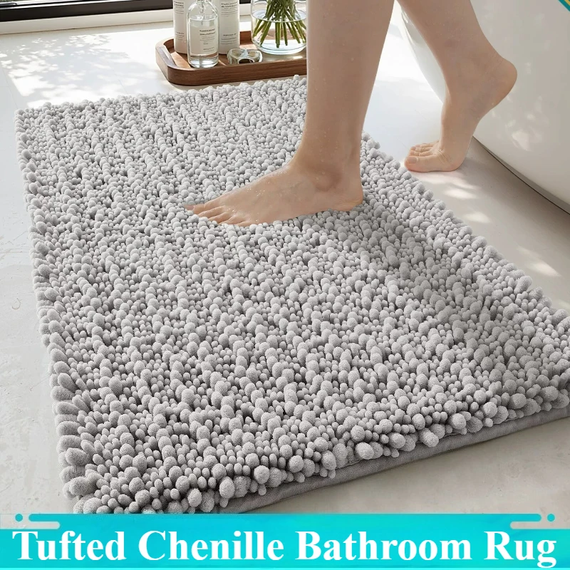 High Quality Tufted Chenille Bath Mat, Large-Grain Plush Bathroom Rug, High Capacity Absorbent Non-Slip Soft Comfortable