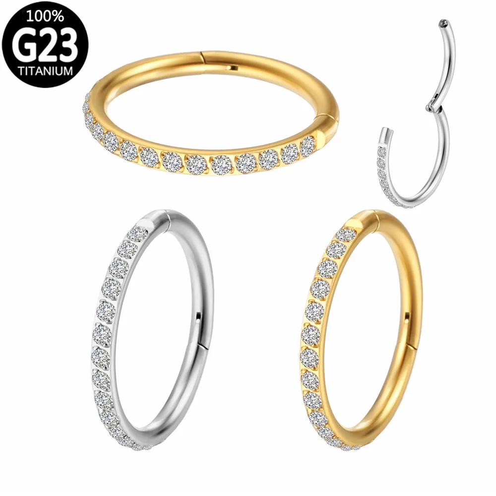 

G23 Titanium Nose Ring Hoop Zircon Septum Clicker Hinged Segment Nipple Ear Cartilage Tragus Helix Lip Piercing Body Jewelry