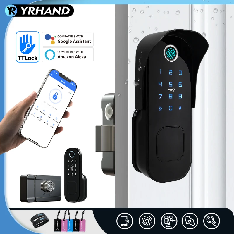 Tuya-Fechadura à prova d'água da porta de impressão digital, portão exterior, Bluetooth TT Lock, WiFi Passcode, IC Card, Keyless Enter, Bloqueio Eletrônico