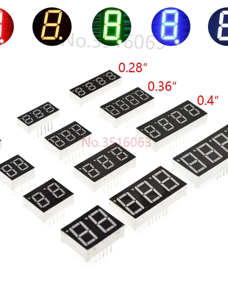 Tube d'affichage numérique Led, 5 pièces, 0.28/0.36/0.4/0.56/0.8 pouces 1/2/3/4 bits, 7 segments, Cathode/anode commune rouge/blanc/jaune/vert/bleu