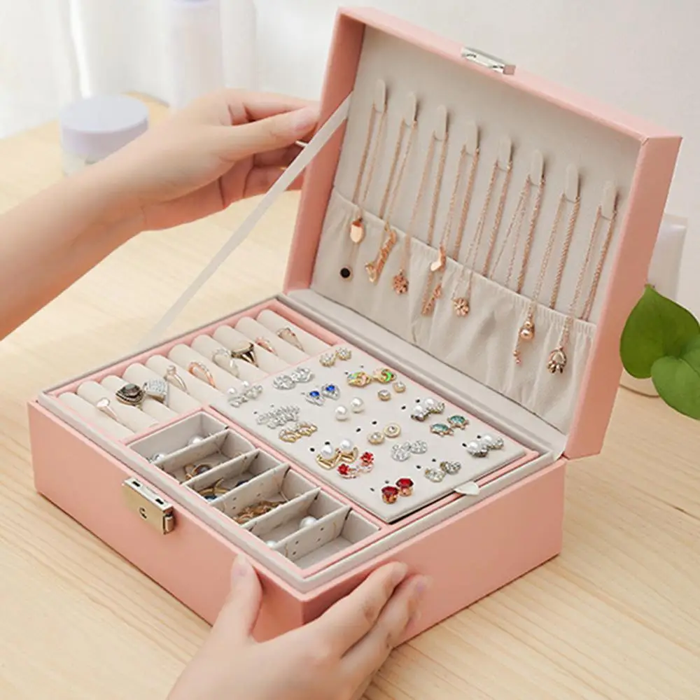 Caja de almacenamiento de anillos para mujer, organizador de joyas, caja de viaje multifunción, collar, pendientes, anillo