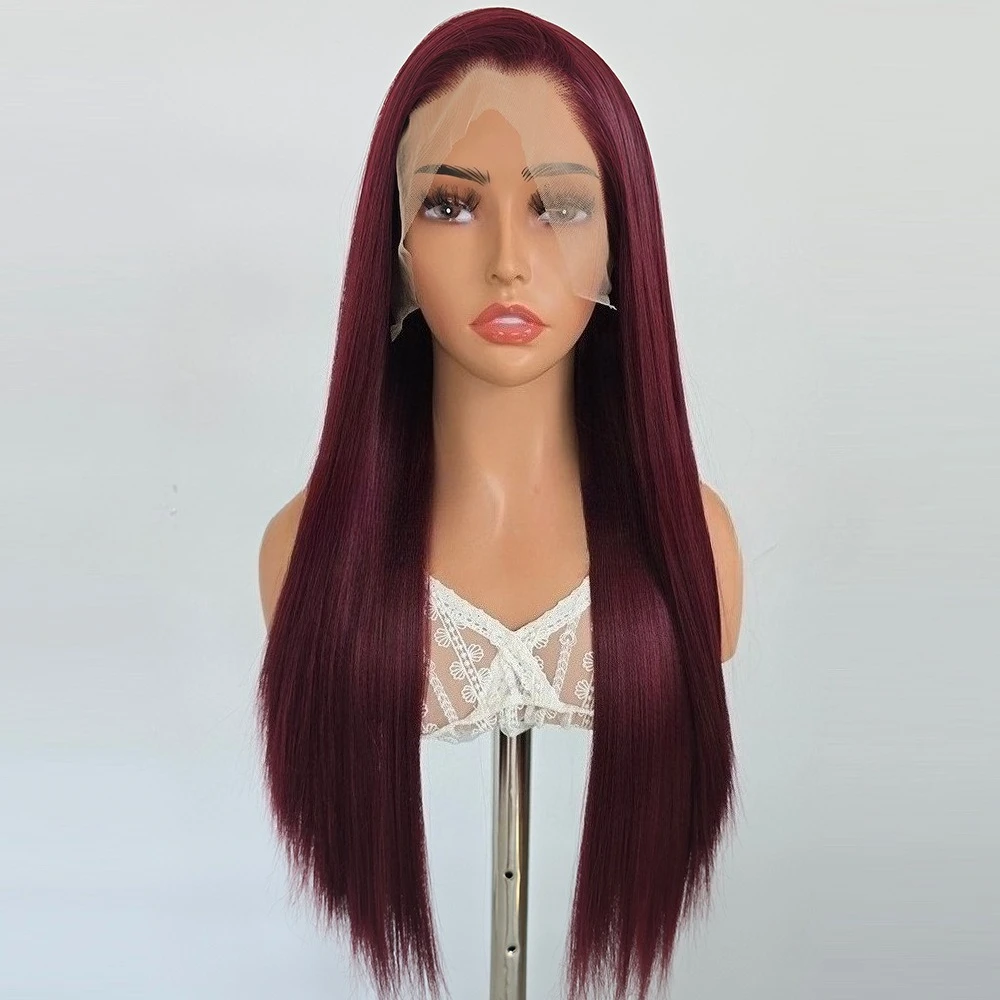 Burgundy 99J18 30 inch chemical fiber matte high temperature silk 13 * 4 front lace wig 180 density
