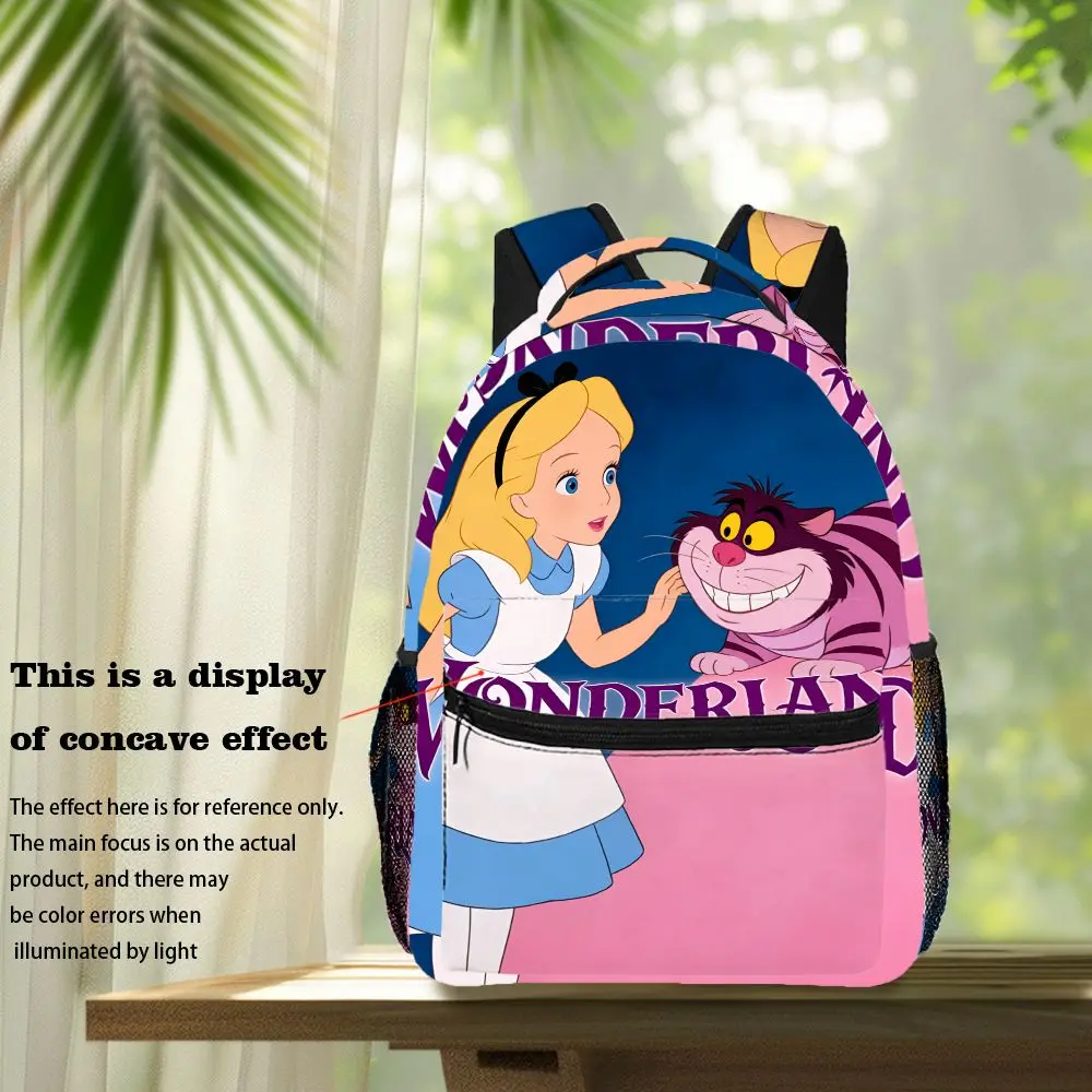 

1pc Disney Alice And Cheshire Cat Contrast Color Cute Pattern Print Backpack Zipper Closure Adjustable Straps