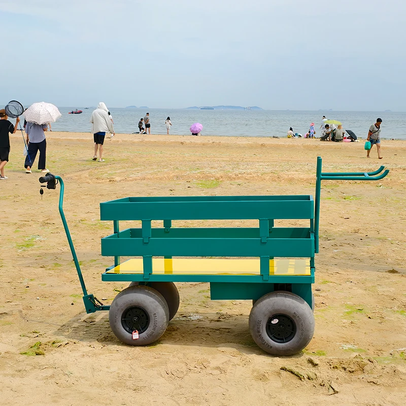 

Outdoor Electric Beach Cart with Big Balloon Wheels for Sand Heavy Duty 4 Wheels Mesh Platform Cargo Hand Cart Trolley