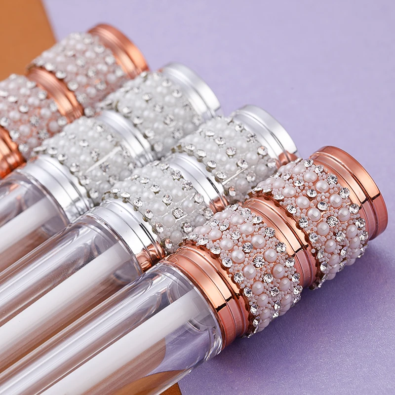 

Rose Gold Three Section Diamond Pearl Lip Gloss Tube Empty Skin Lip Glaze Bottle Silver Lip Honey Separate Cosmetic Container