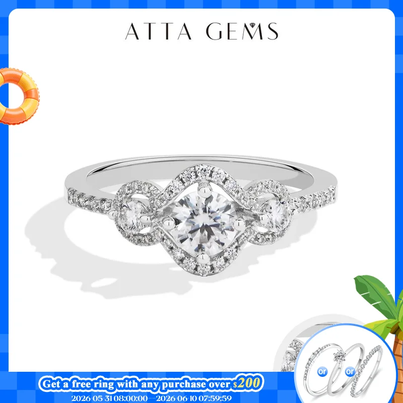 ATTAGEMS Three Stones Cluster Women Moissanite Ring D VVS1 0.5 ct Round Cut 925 Sterling Silver Engagement Wedding Fine Jewelry