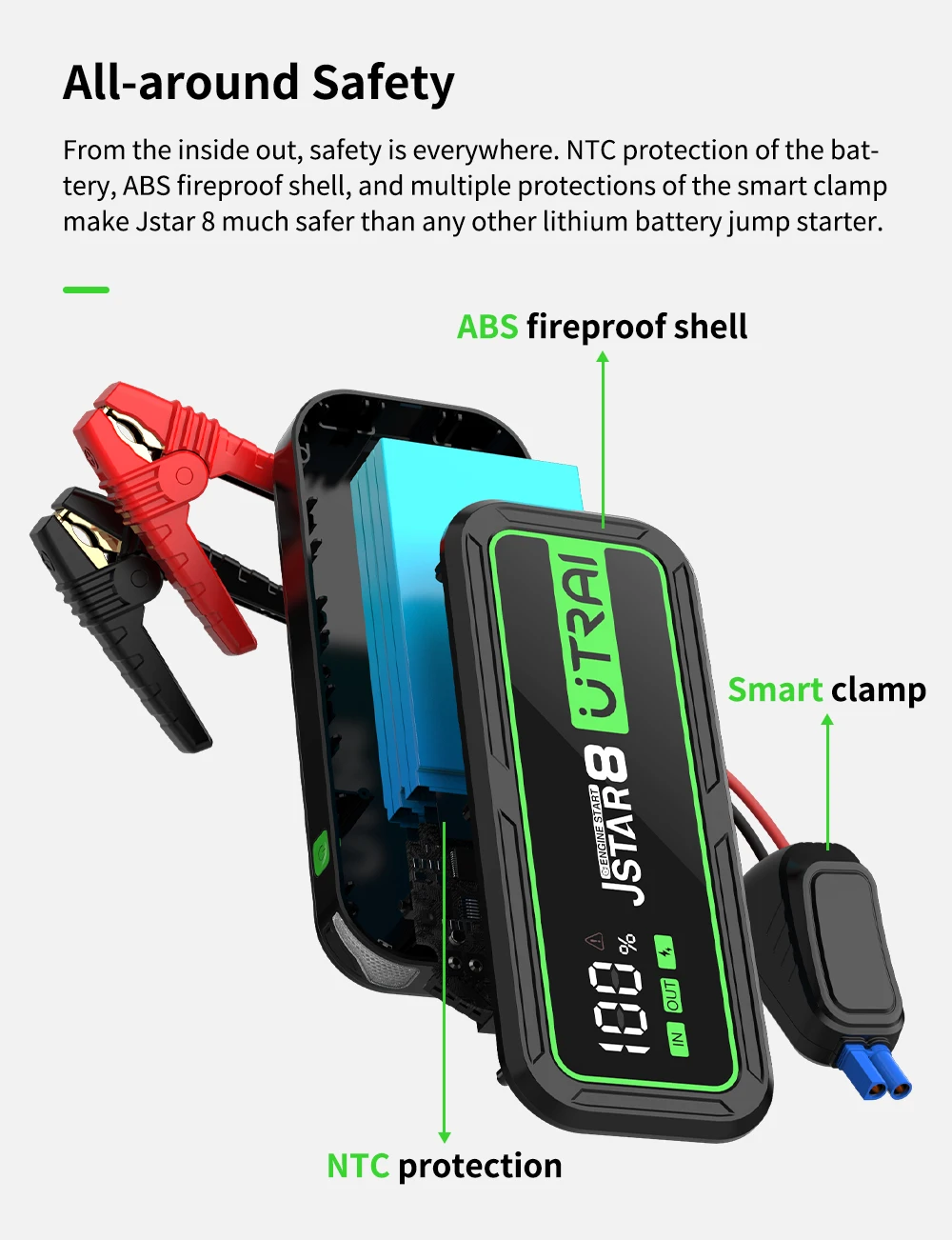 Utrai Jstar 8 Car Booster Portable Jump Starter Power Bank 3000A Peak Current LED Light Jumpstart Starting Device ODM Factory