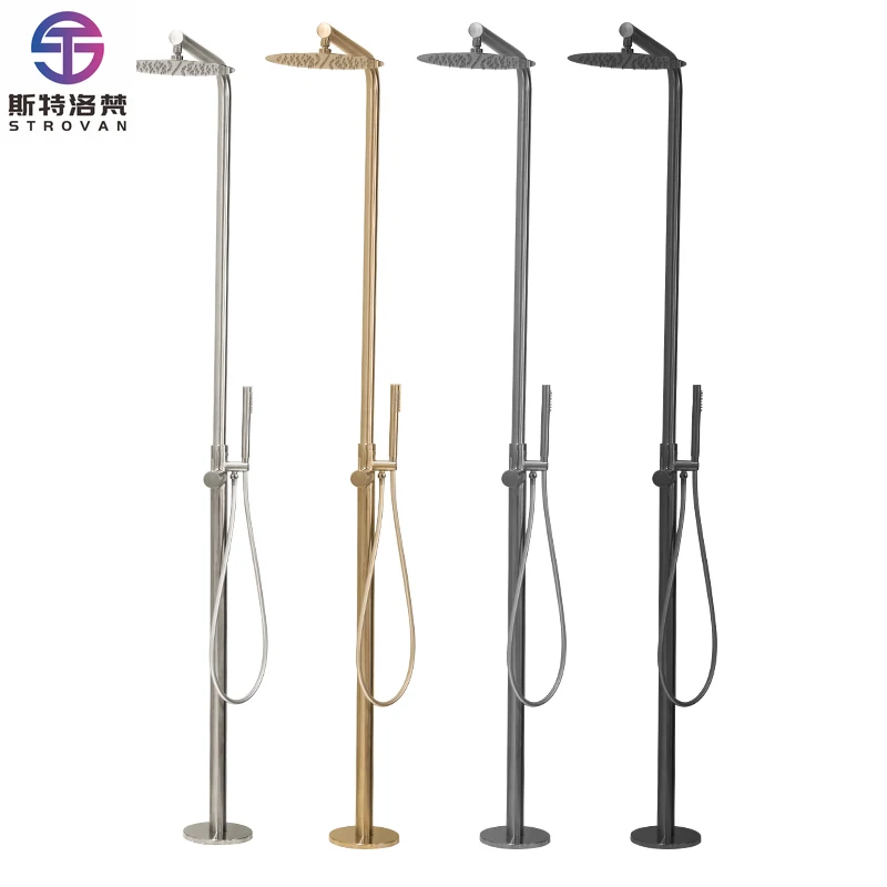 Ducha independiente de acero inoxidable 316, columna de ducha de doble mango, juego de ducha para piscina y exteriores, grifo