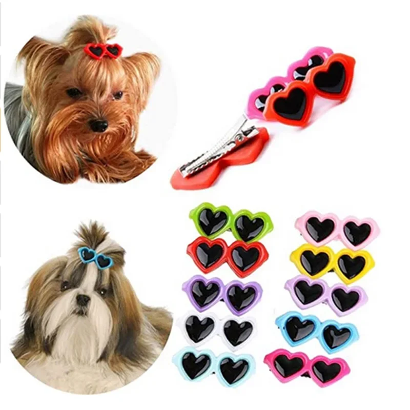 5pcs Dog Cat Hair Clips Sunglass Hairpins Hair Barrette Heart Shape Pet Hair Clips Puppy Bows Pet Grooming Accessories Lazos dog