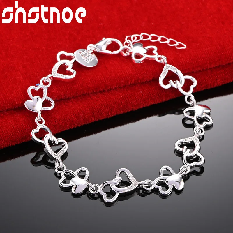 

SHSTONE 925 Sterling Silver Romantic Full Heart Chain Bracelet For Woman Engagement Wedding Accessories Party Fashion Jewelry