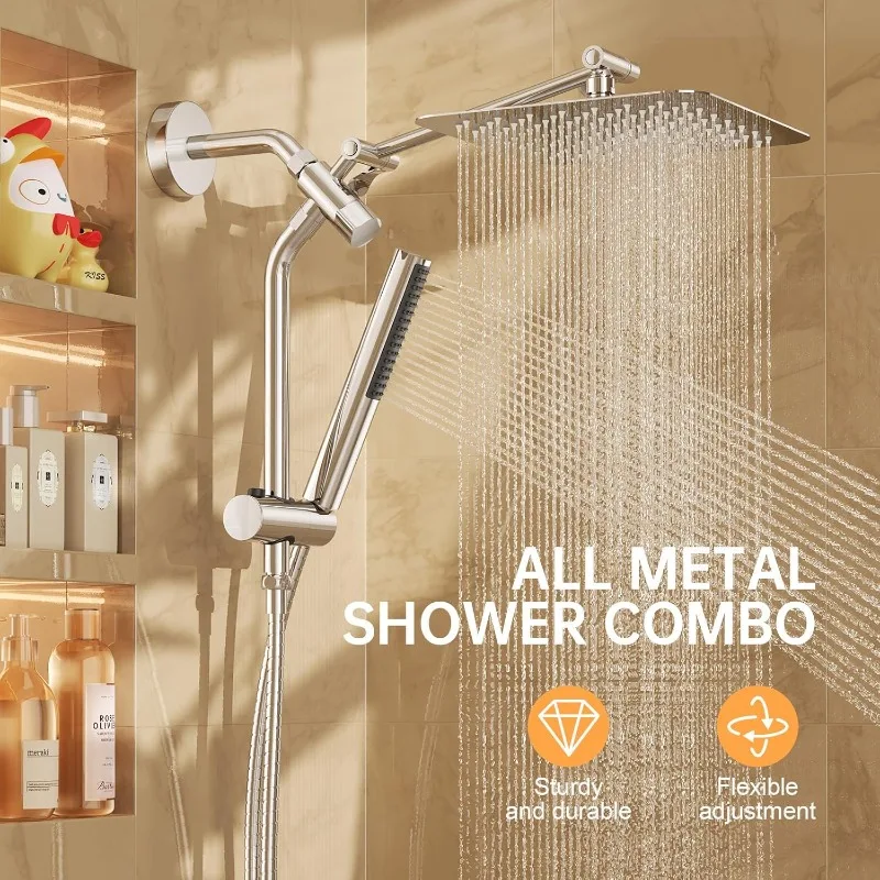 

Shower Head, 10'' All Metal Rain Shower Heads with Handheld Spray Combo, Hand Held Bathroom Combo with Adjustable