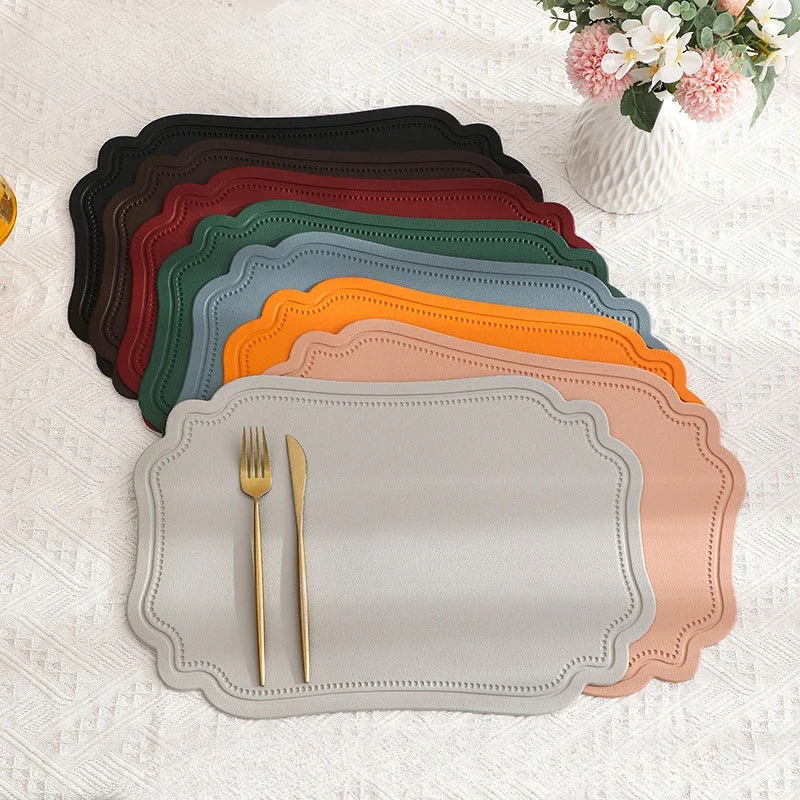 

2PCS Irregular Shaped Placemats Dining Nordic Imitation Leather Insulation Waterproof Non-Slip Place Mats Kitchen Accessories