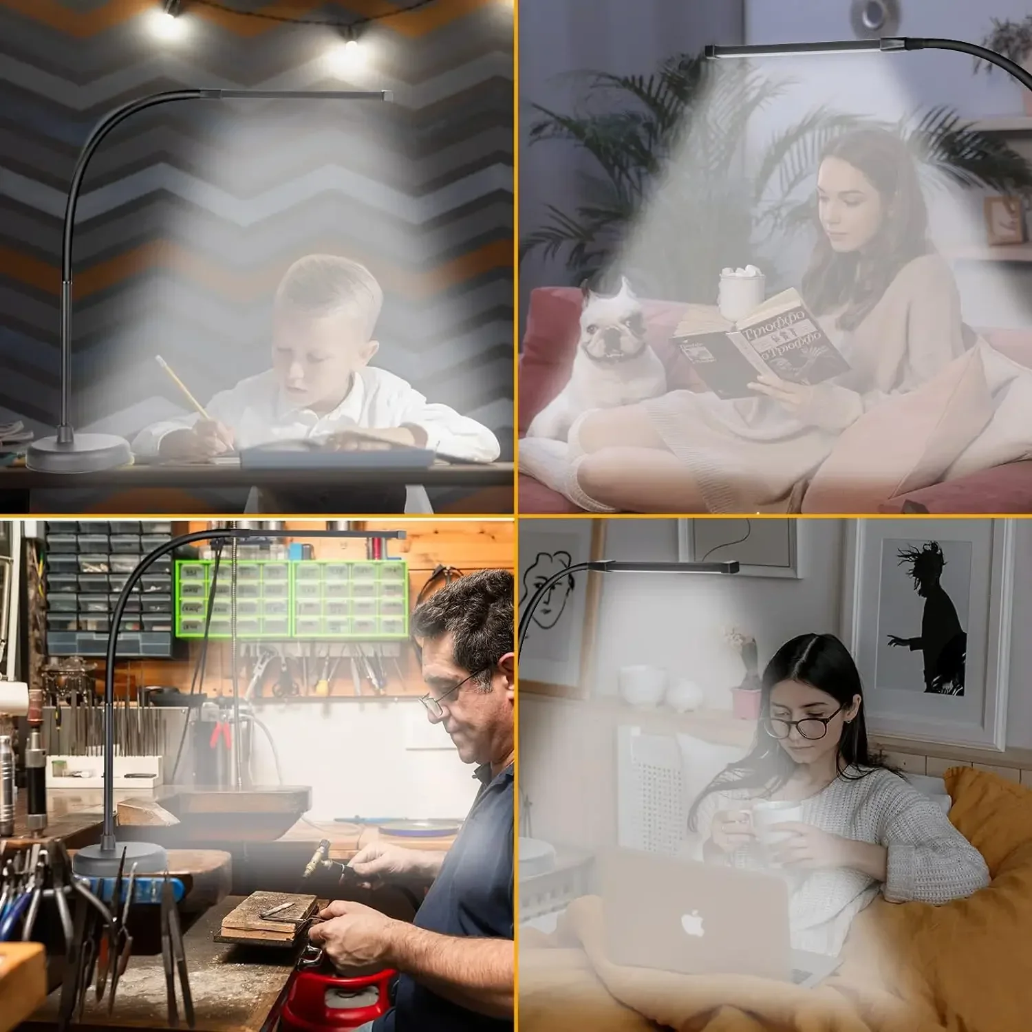 مصباح مهام مهندس معماري بذراع متأرجح معقوفة مرنة طويلة 3 أوضاع ألوان LED مصباح مكتبي ومحول USB لمصباح القراءة المنزلي #6