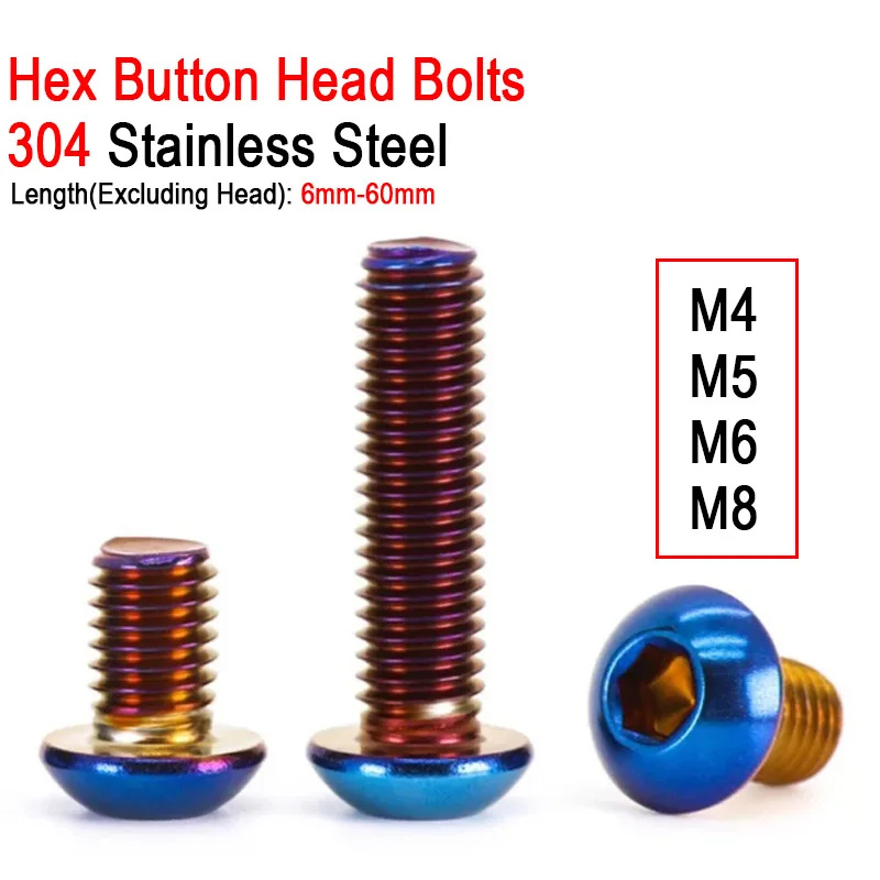 2/4/10pcs M4 M5 M6 M8 Button Head Allen Bolt 304 A2 Stainless Steel Burn Blue Plated Hex Socket ScrewFor Bike Motorcycle