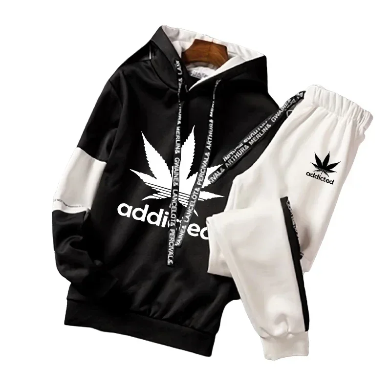 

2024 Autumn New Fashion Men/Women Hooded Sweatshirts and Jogger Pants Classic Black&White Mixing Color Handsome Street Wear