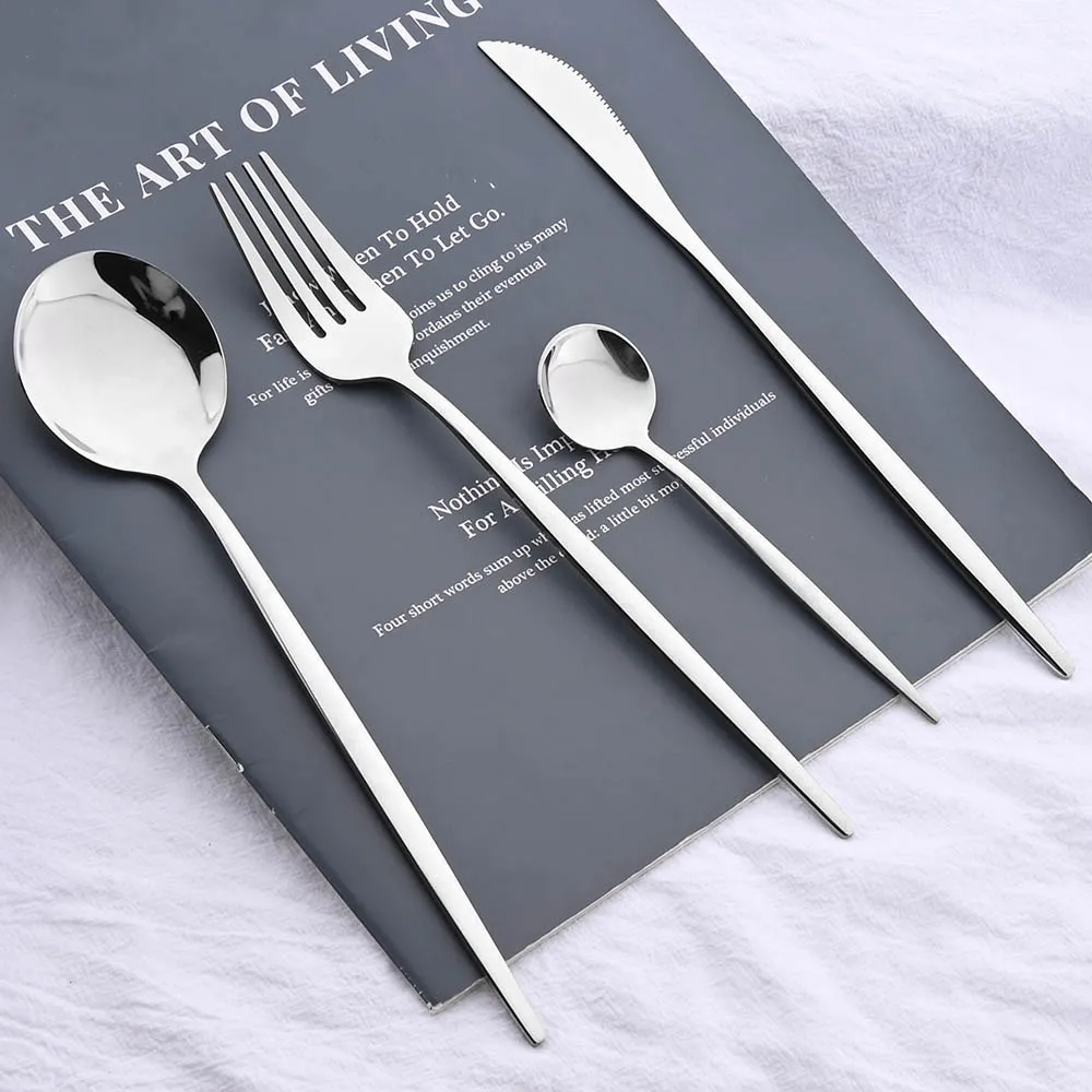 Silver Stainless Steel Cutlery Set 16/24/32Pcs Dinnerware Knife Fork Spoon Tableware Home Kitchen Flatware For Dinner Coffee