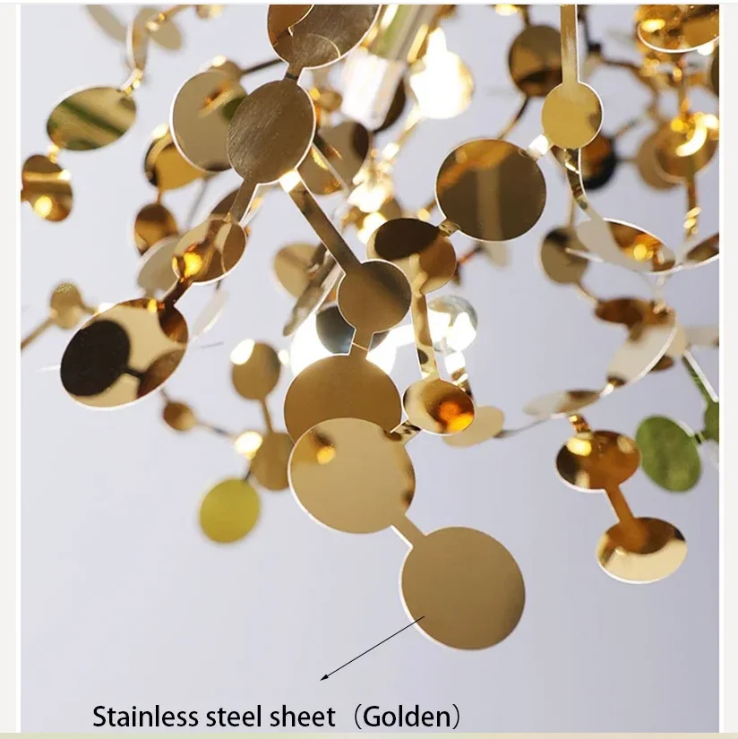 

Дизайн из нержавеющей стали, скандинавская современная креативная итальянская люстра, свет в виде листьев, денежное дерево, ресторан, спальня