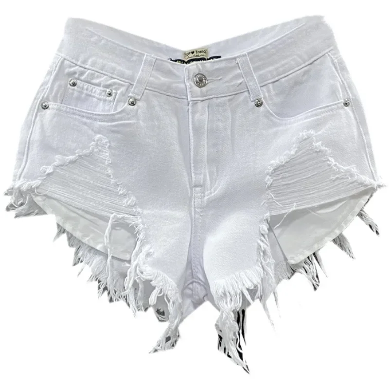 

Fashion Korean White Jeans Hole Ripped Low Waist Denim Shorts Women
