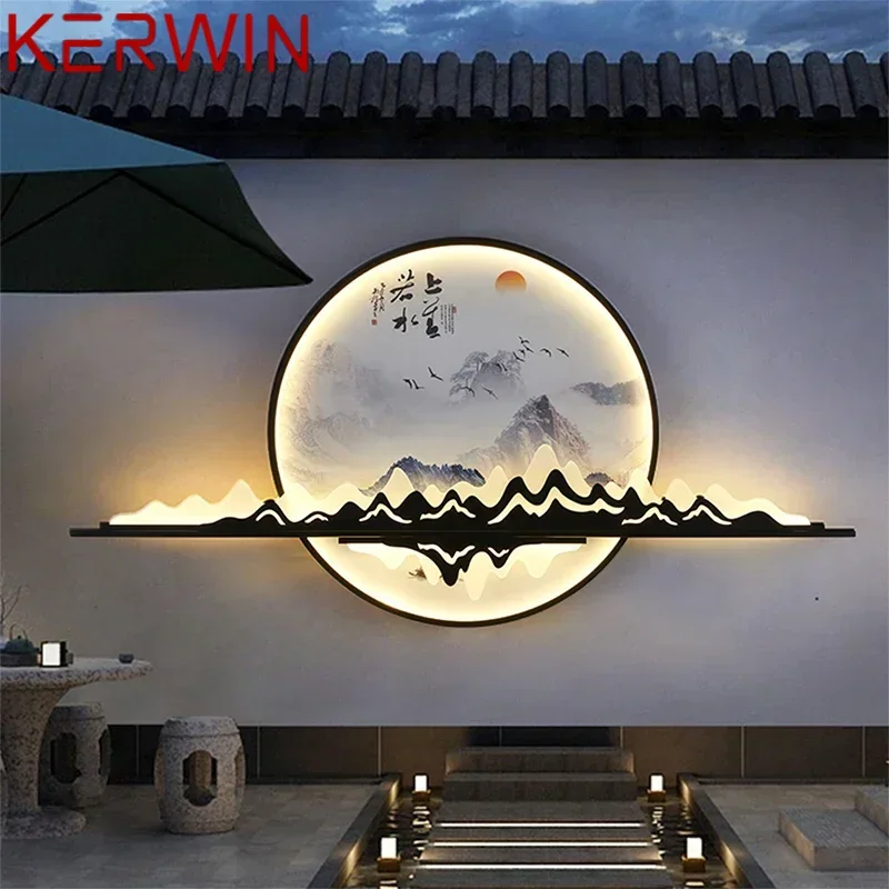 KERWIN Solar Outdoor Mural Lamp Creative Circular Landscape Waterproof Mural Outdoor Villa Courtyard Garden Decoration Painting