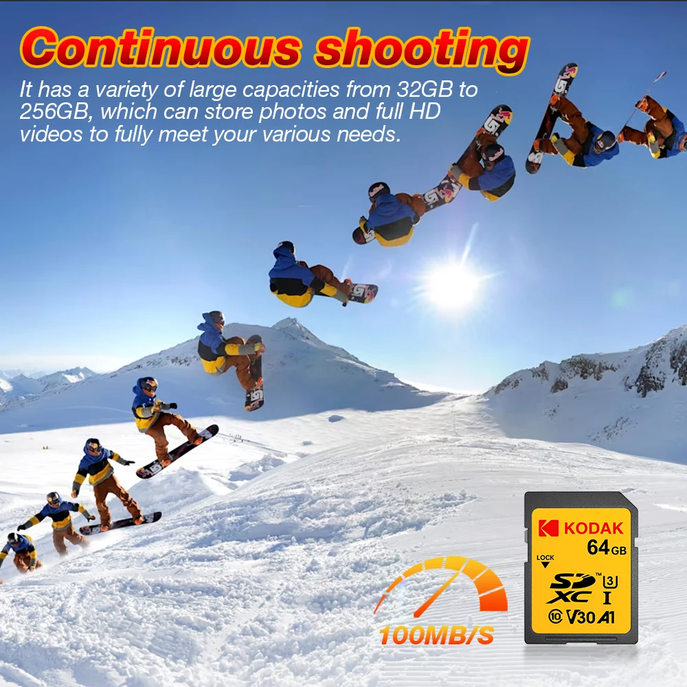 Kodak Original SD Card For DSLR Camera UHS-1 U3 V30 A1 Class10 Memory Card 256gb 128gb 64gb 32gb Support Ultra HD 4K Video SDXC