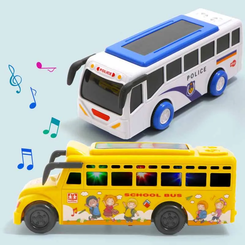 Children's Puzzle Toys Bus Toys Simulation Model Inertia Bus Police Car With Lights Music Toy Car Interactive Toy Gifts For Boys