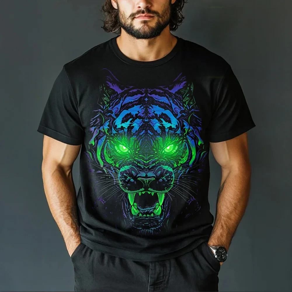 

Men's Retro T Shirts Animal Lion Tiger Pattern 3D Print Hip Hop Street Style Tops Loose Breathable Comfortable Short Sleeve Tees