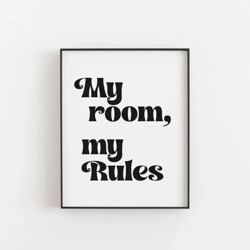 Retro My Room My Rules Quote Canvas Wall Art Multicolor Typography Poster Unframed Canvas Print Teen Bedroom Wall Decor