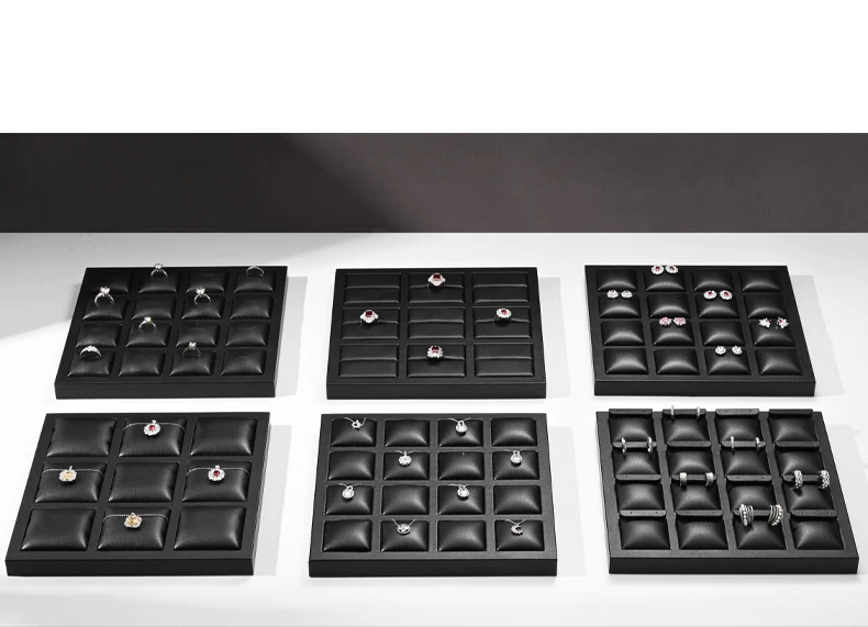 Oirlv Schwarzes Schmuck-Display-Tablett aus Leder für Ringe, Ohrringe und Halsketten, Großer Schmuck-Organizer, Schwarzes Organizer-Tablett – Detail 12