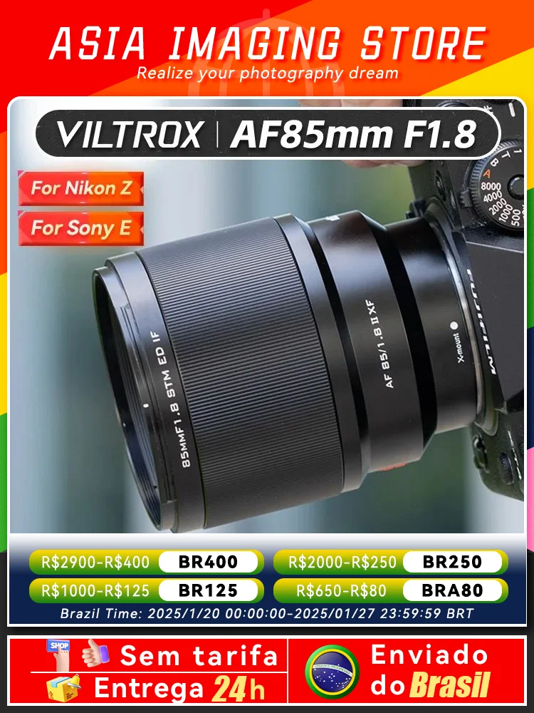 【 Do Brasil 】 Viltrox AF 85mm F1.8 II Full Frame Mirrorless Camera Lens for Sony ZVE10 A7IV A7III A7 Nikon Z Fuji XF 85 1.8