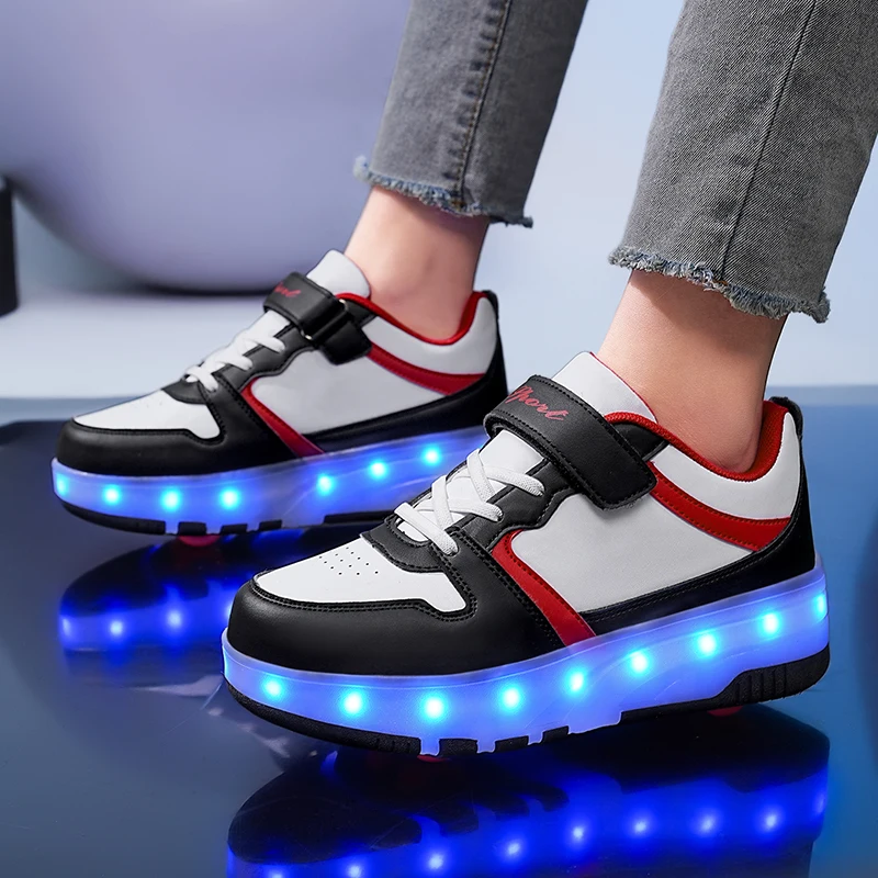 Children's 4 Wheel Roller Shoes Fashionable Automatic Pop-up Sneakers With Wheels Dual-purpose Skating Casual Shoes