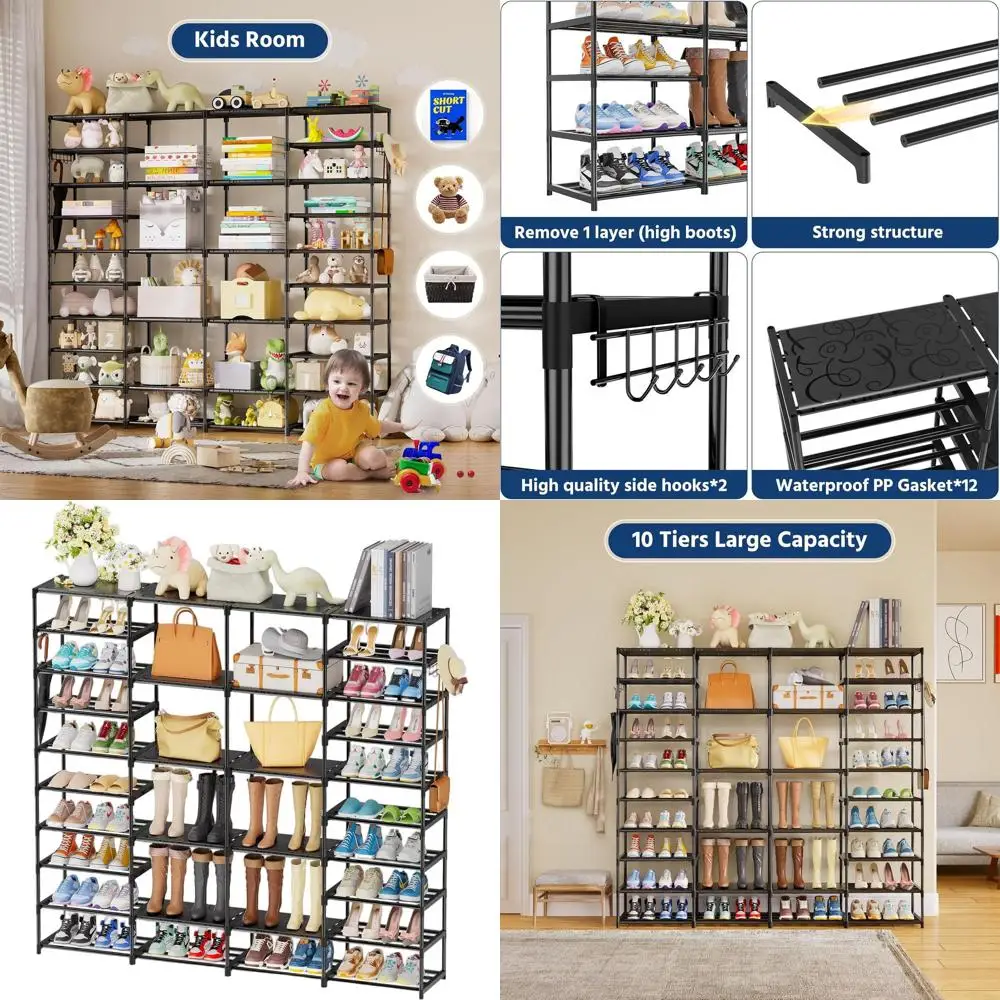

Большой 4-х уровневый органайзер для обуви на 60–64 пар — компактная полка для хранения для дома, черный